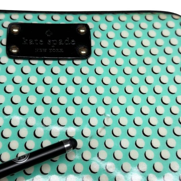Kate Spade Tablet Case Mint Green White Polka Dots Black Trim - Picture 6 of 9
